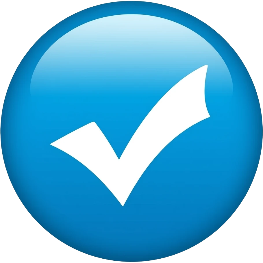 Minimal cyan-blue verification badge, white rounded checkmark centered inside a flat blue circle, clean modern emoji style, transparent background. emoji
