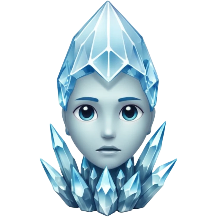 A single crystal rock inspired by a clear quartz cluster, amorph base with many tall transparent crystal spikes growing upward all around it with a face emoji