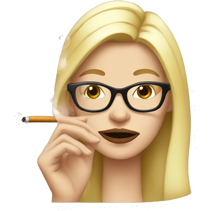 blonde woman with glasses  smoking a cigarette, cigarette in clear hands  emoji