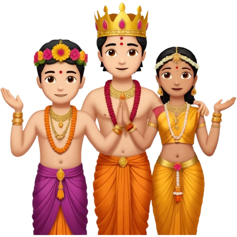 Brahmin boy is thanking to the bharatanatyam dancer. Only the girl is in lordess padmavati with golden crown and giant flower garland on her neck. The boy is a normal helper. The girl is fat and tall the boy is small. emoji