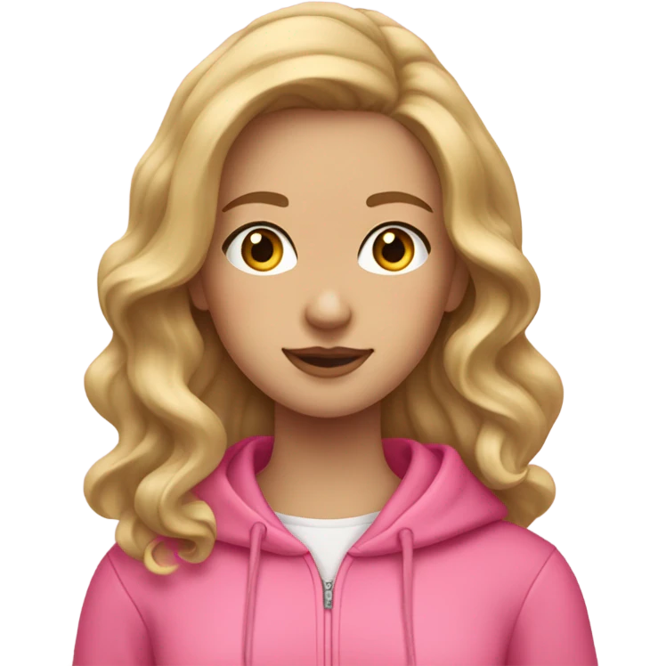 Preppy girl with wavy dirty blonde hair, eyelashes, and a pink hoodie emoji