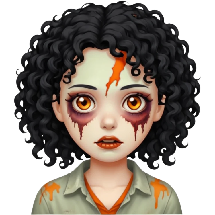 Faça uma garota zumbi de cabelo cacheado preto e uma mecha descolorida meio alaranjada do lado esquerdo emoji