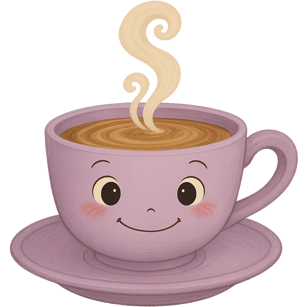 Change the pink mocha to lavender, keep it cute and inviting in Ghibli style, with no background. emoji