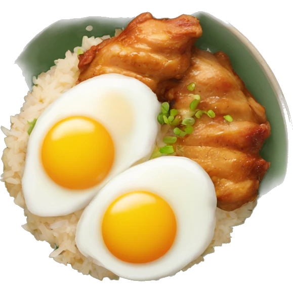 chicken thigh rice bowl with two eggs emoji