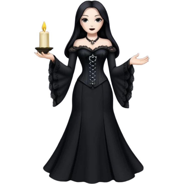 Morticia Addams with long bell sleeve corset dress emoji