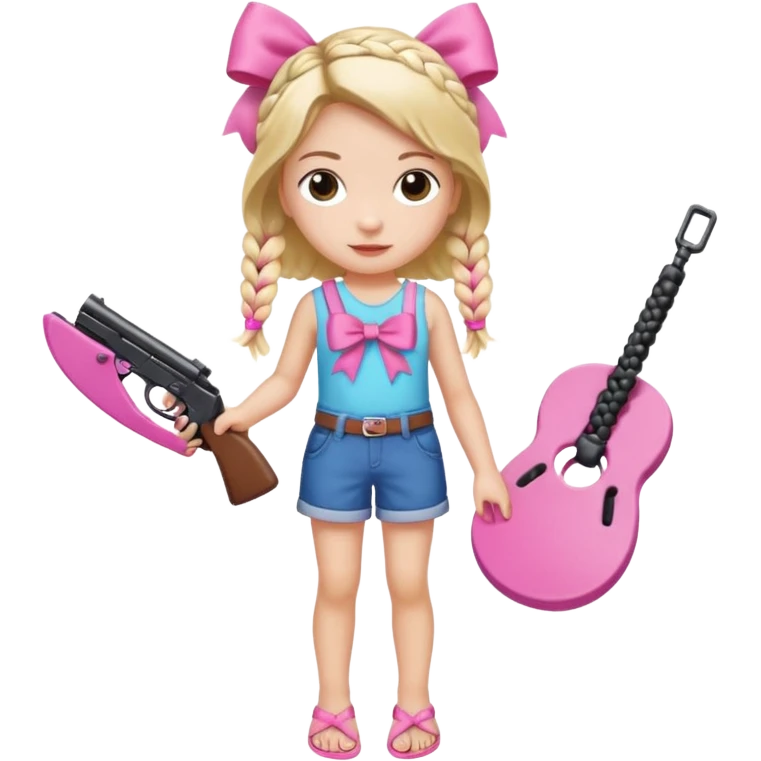 A girl who has a braid on one should and has a flipflop in one hand that has a bow while in the other hand she has a gun with a bow  emoji