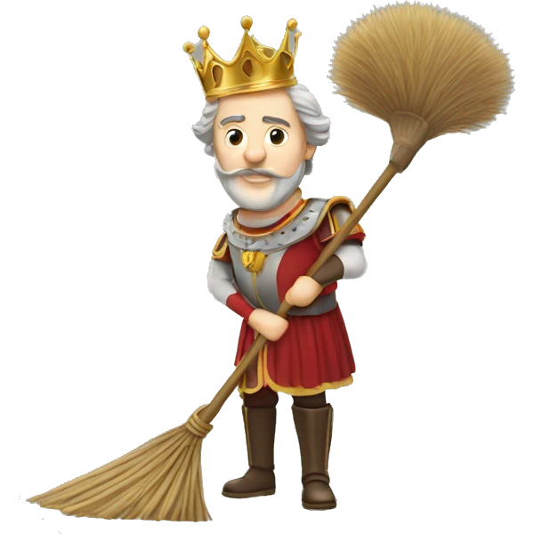 English King sweeping with a broom emoji