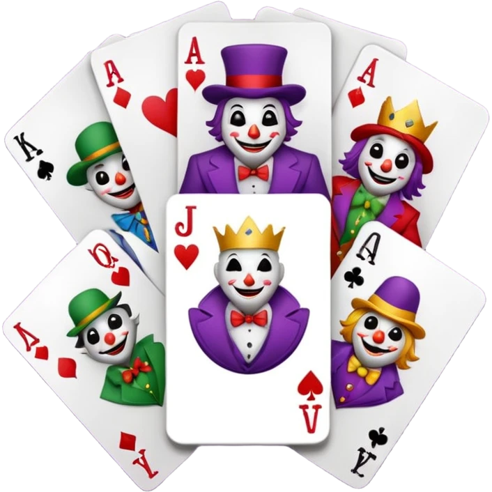 bunch of poker cards, with jolly jokers inside emoji