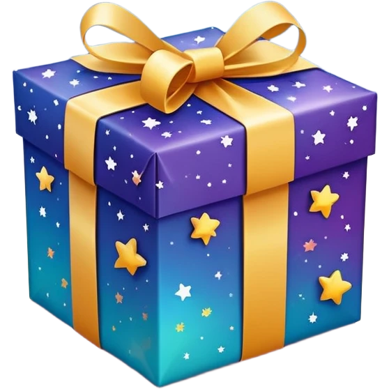 cute gift box with sparkling stars and hearts, smiling wrapping paper, vibrant colors, joyful and romantic mood emoji