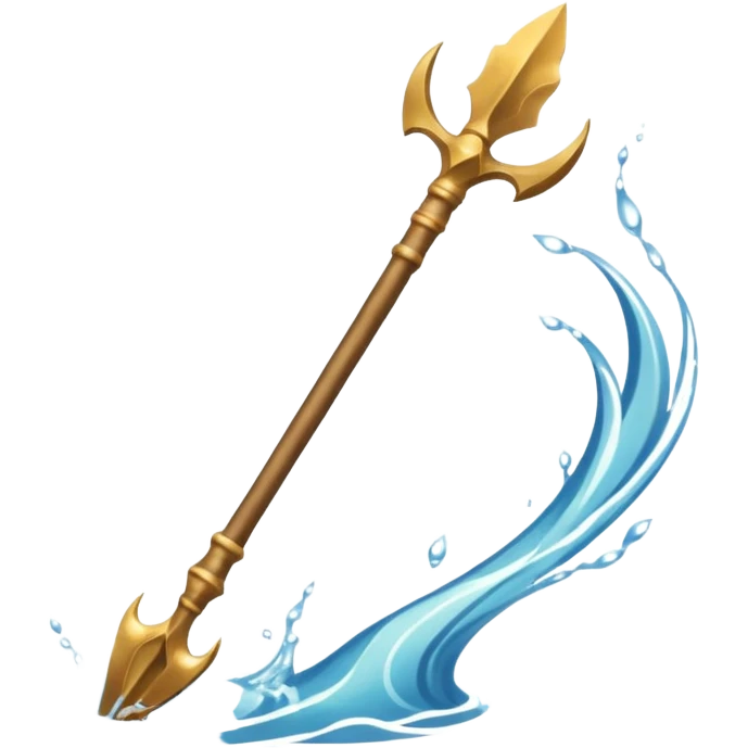 Golden three-pronged spear, water swirling around it, symbol of the sea. emoji