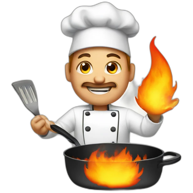 chef cooking with a lot of fire emoji
