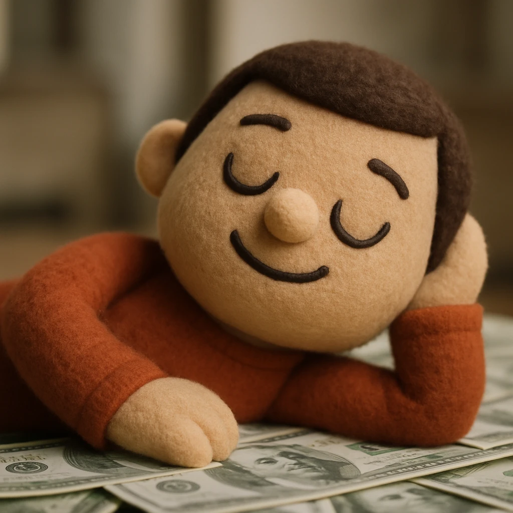 happy person napping on mattress of money emoji