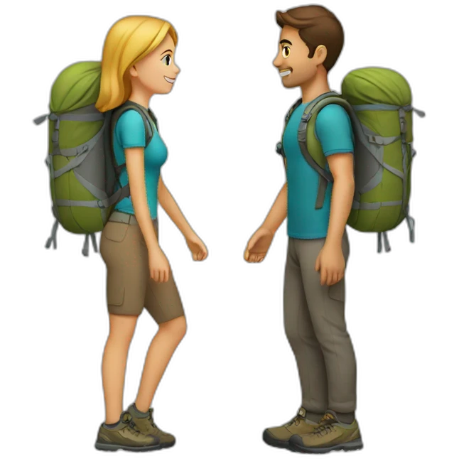 young couple trekking emoji