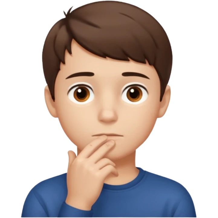 boy thinking with one hand on his chin emoji