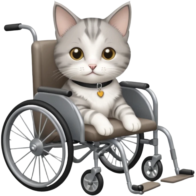 disabled grey and white small cat in a cat wheelchair emoji