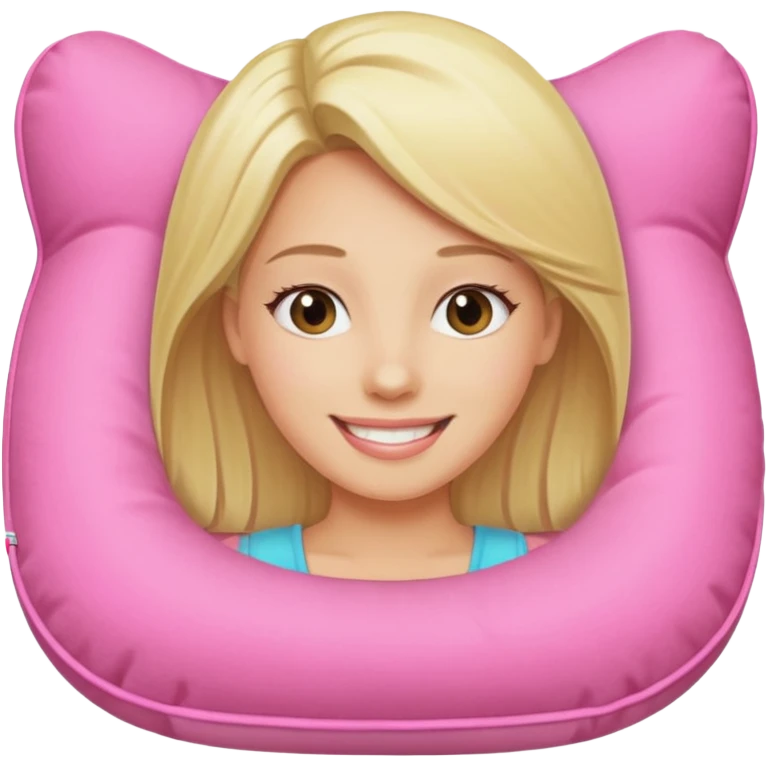 blonde woman using pink travel pillow  emoji
