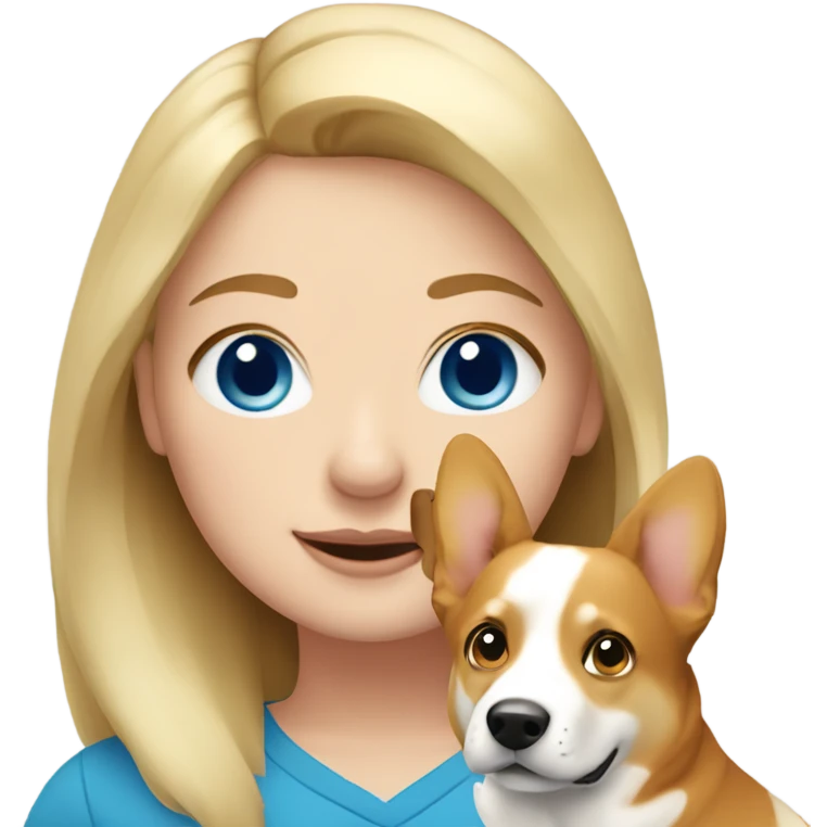 Blonde hair and blue eyed girl with a corgi emoji