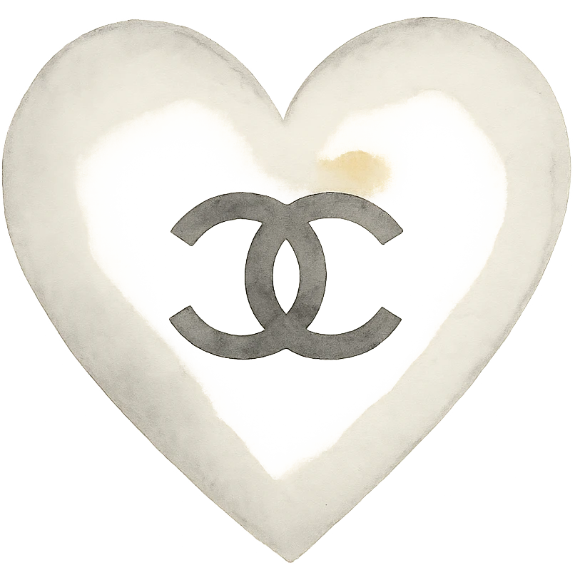 Chanel heart, soft and elegant, black and white with subtle gold accents emoji