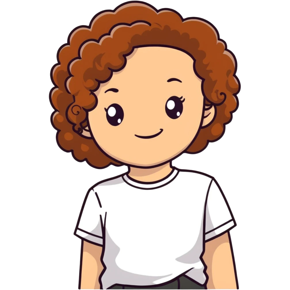 girl with curly chestnut hair wearing a white t-shirt emoji