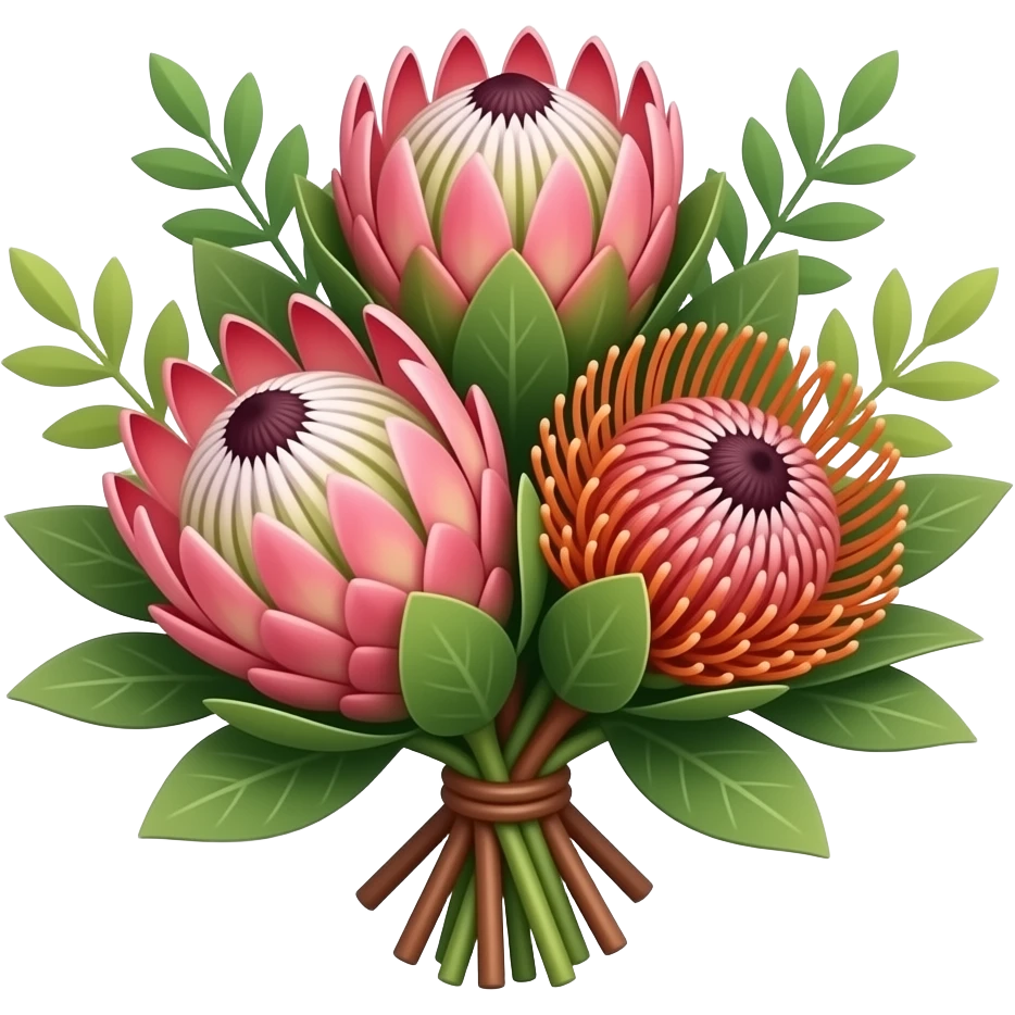 Protea and pincushion bouquet with filler medium size emoji