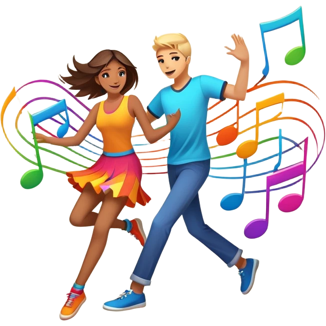 An icon showing vibrant musical notes and rhythm bars, inspired by Muse Dash. The design features colorful, dynamic elements flowing in sync with the beat, with a character dancing in the background. Bright, energetic visuals emphasize the excitement of rhythm-based gameplay. Transparent background. emoji