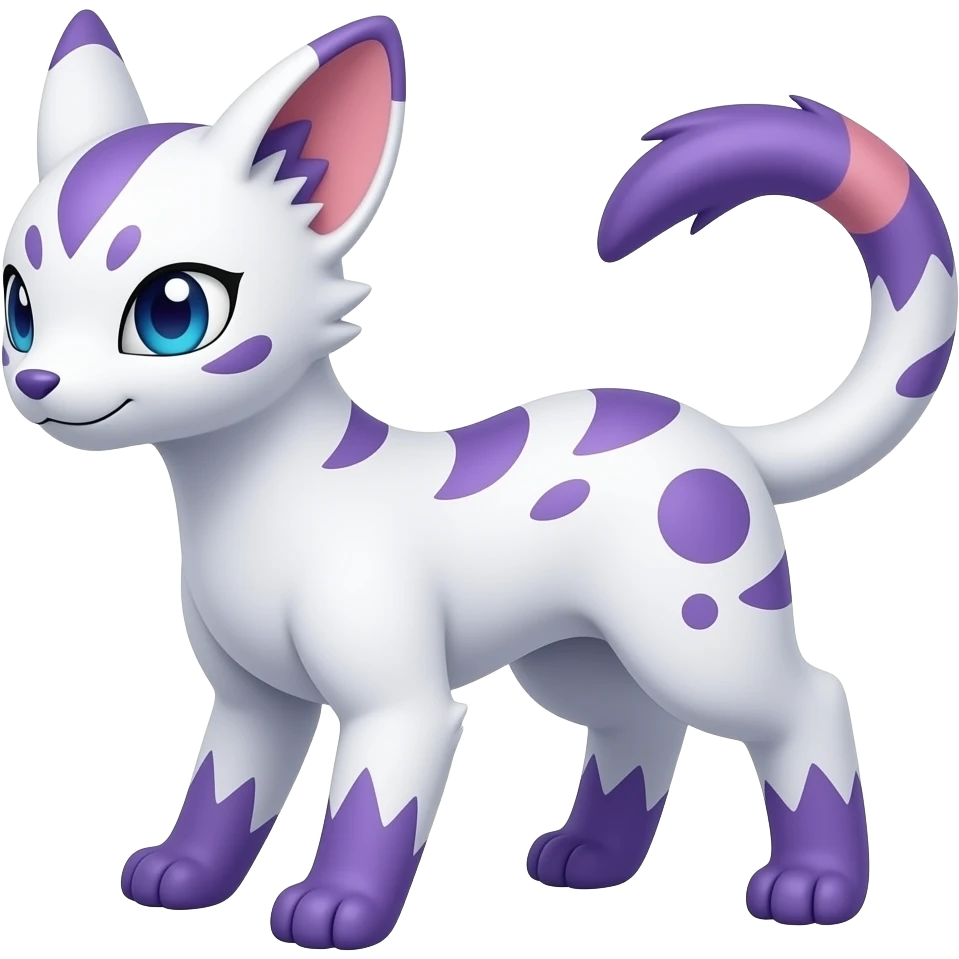 White with indigo-Violet-purple-pinkish-gradient markings beautiful handsome gorgeous aesthetic colorful vibrant Vernid-Trico-species-Fakemon-creature by LiLaiRa, 4 legs, 1 tail, random markings, (full body) emoji
