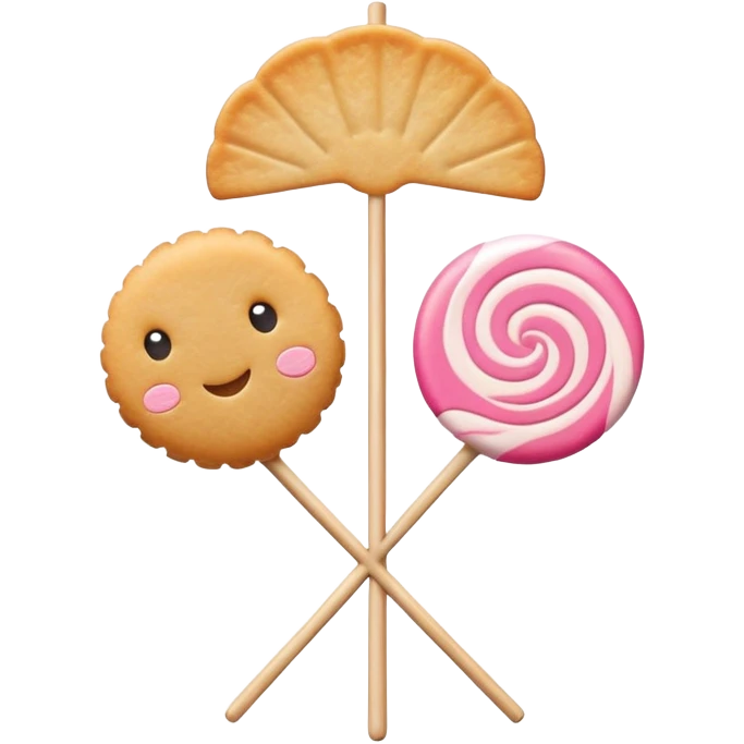 A minimalist Apple-style logo combined with fish cake with pink swirl (narutomaki), rice cracker (senbei), and dango on a stick arranged in a clean, modern design emoji