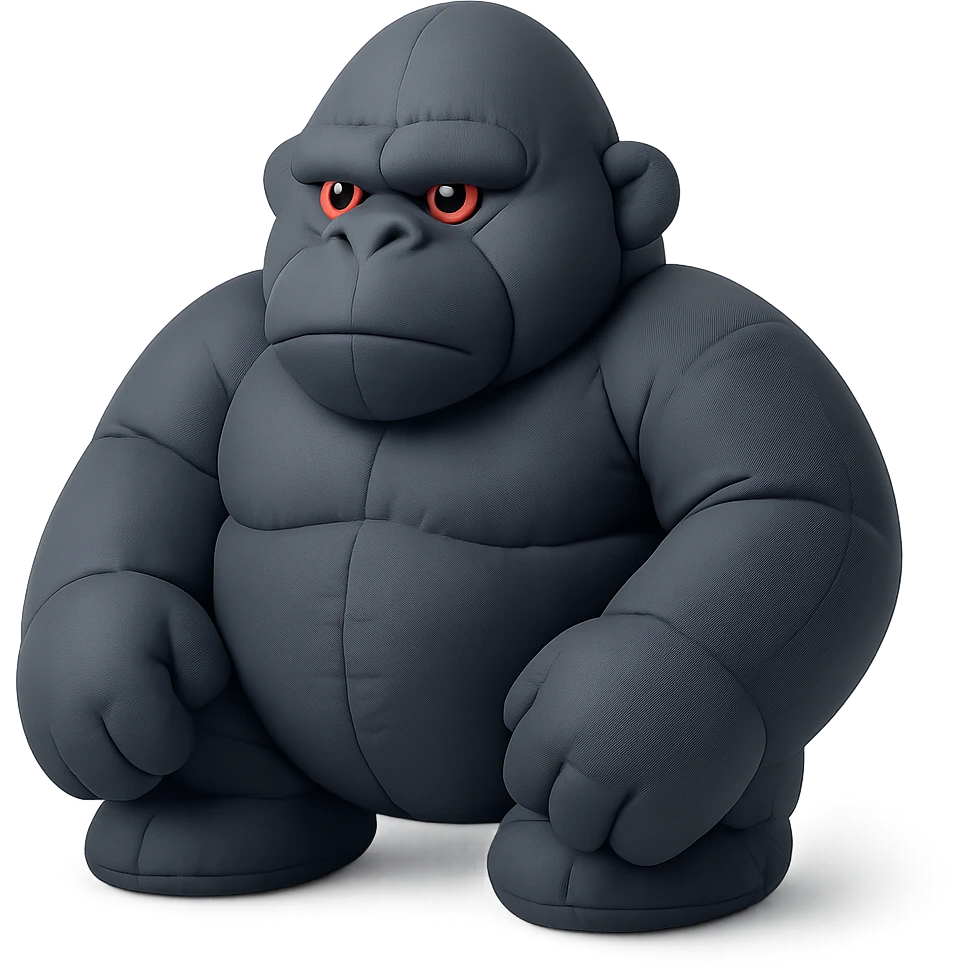 dark gray gorilla with red eyes, holding a blunt, relaxed expression emoji