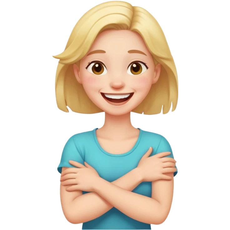 Arms crossed holding neck laughing girl emoji