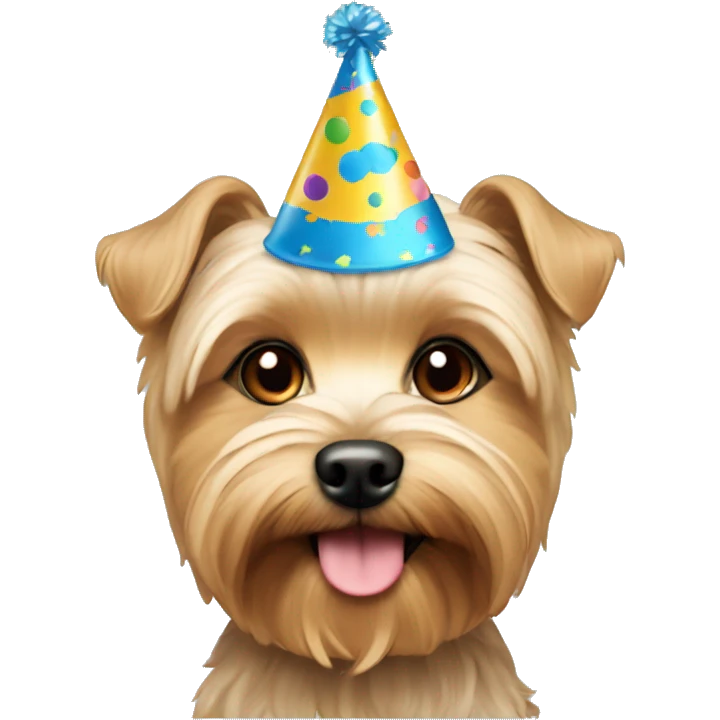 Tan morkie with birthday hat emoji