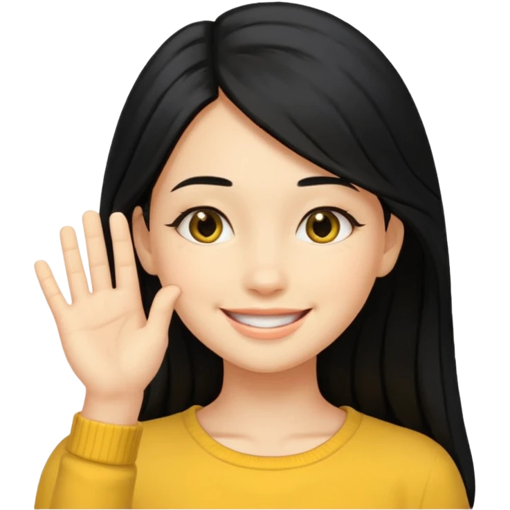 yellow smiling face girl with one hand flat under chin emoji
