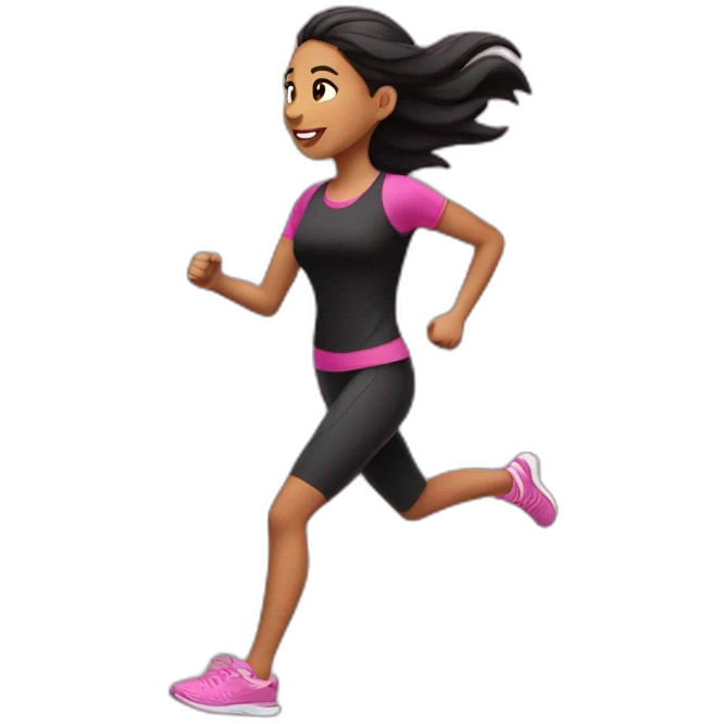latina-girl-running, black-shirt, pink emoji