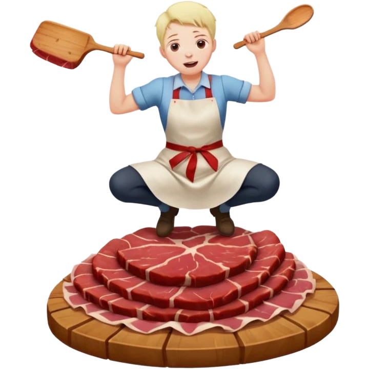 someone jumping on meat emoji