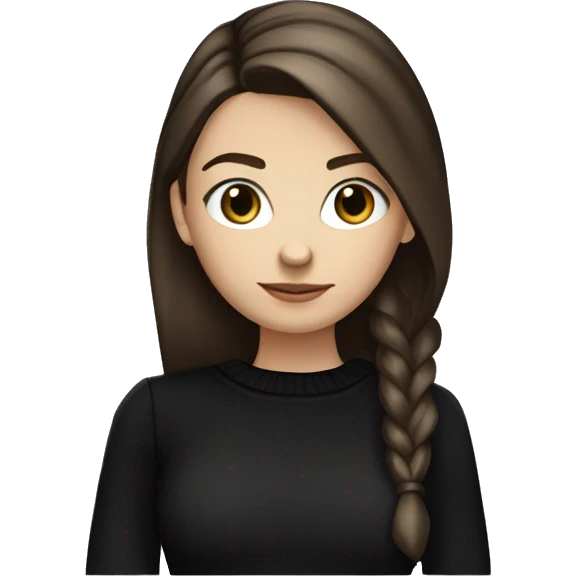 caucasian white IT girl student, holding laptop, blue eyes, dark brown hair ponytail wearing a thick black sweater emoji