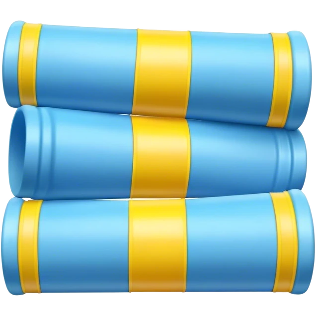 Blue foam tube with yellow caps on both end, not hollow, front view emoji