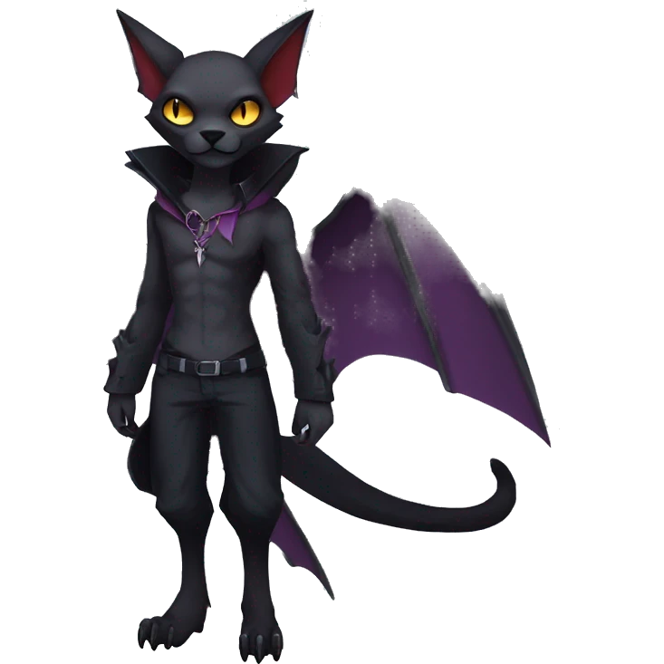 cool edgy anthro dark-shadow-themed animal vampiric bat-cat-hybrid Fakemon  with a collar full body emoji