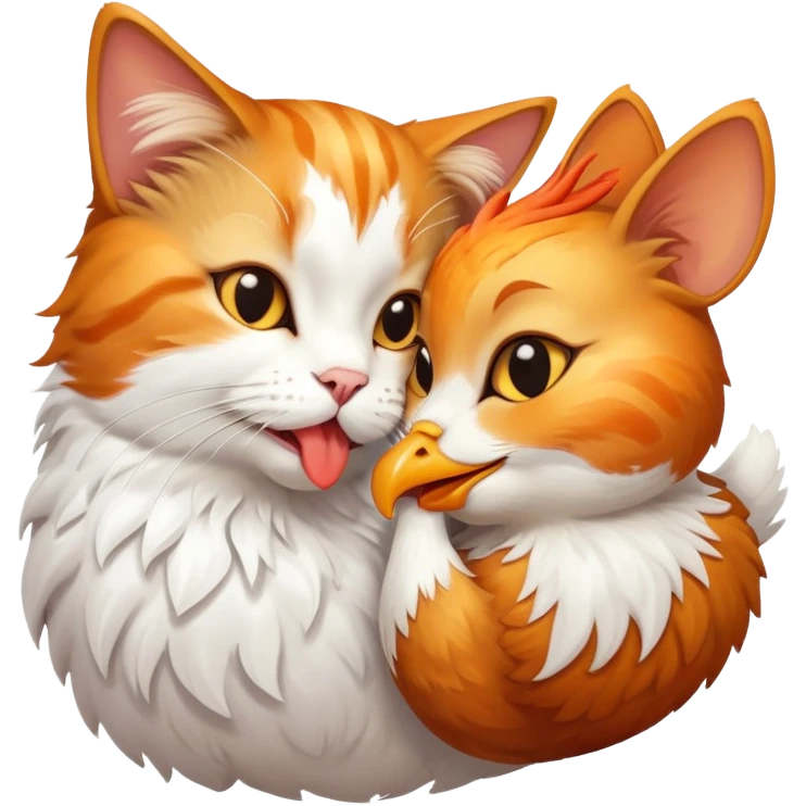 A cat kissing a chickenwing emoji