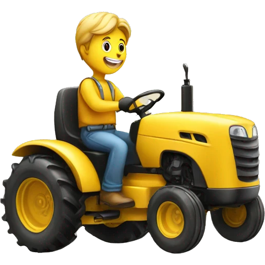 a happy person driving yellow tractor fast emoji