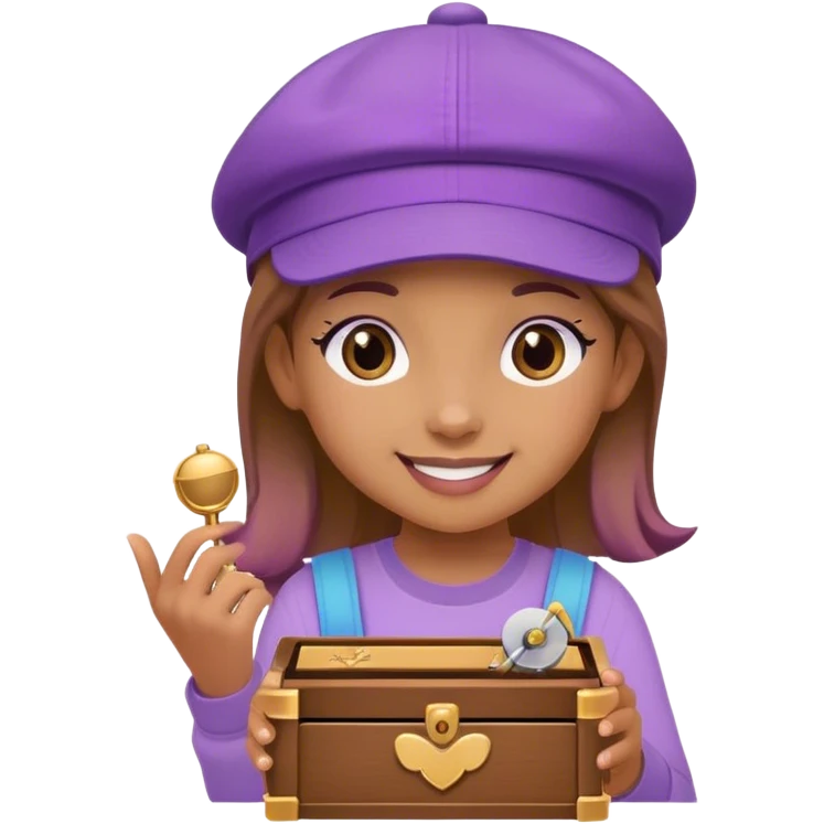 Happy Girl with a musicbox and a purple cap emoji
