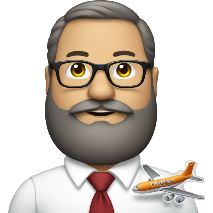 Fat guy, big beard, with 40 years, using glasses hand using a tie with beard handing a airplane toys emoji