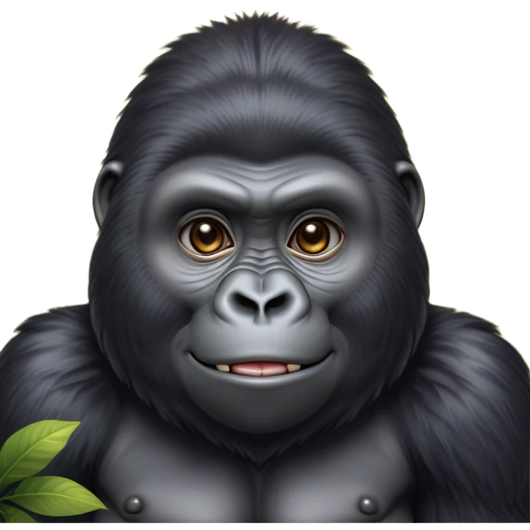 Cinematic Cute Gorilla Portrait Emoji, Head tilted playfully and inquisitively, with a robust, endearingly soft face accented by tender fur and round, sparkling eyes full of warmth, Simplified yet irresistibly adorable features, highly detailed, glowing with a warm, friendly jungle glow, high shine, affectionate and lively, stylized with a touch of whimsical charm, soft glowing outline, capturing the essence of a mischievous yet loving gorilla that feels like it could lumber out of the screen into your arms! emoji
