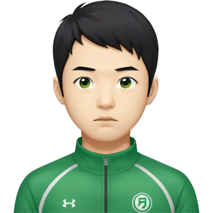Seong Gi-hun : age 60, skinny and bony face, small mouth, unkempt black hair, Green player tracksuit. emoji