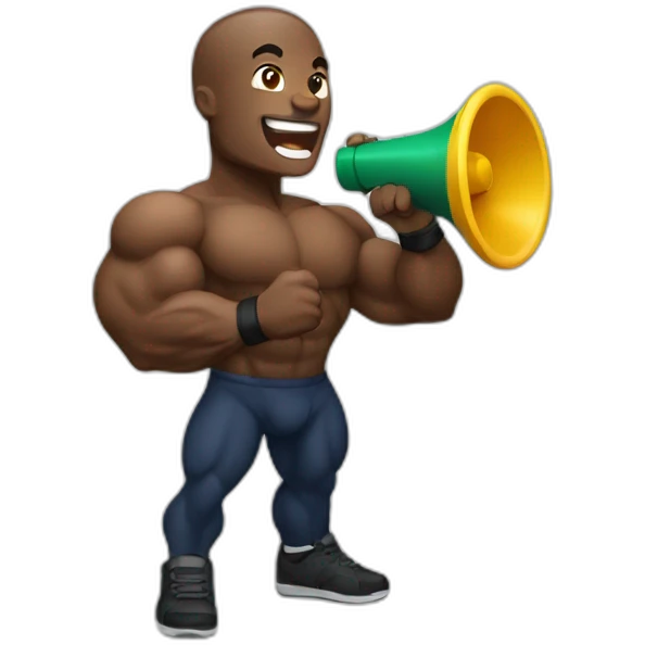 black bodybuilder with megaphone speaking emoji