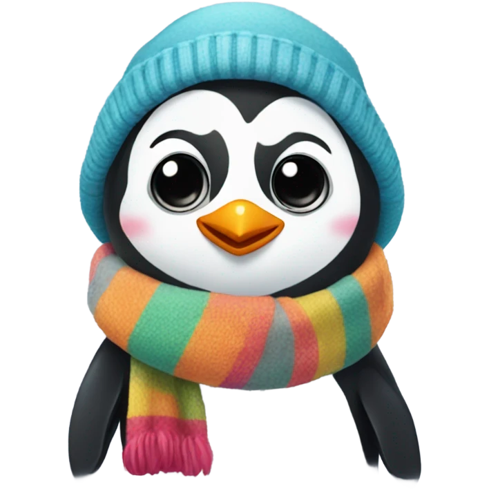 Penguin wearing a scarf and a hat emoji
