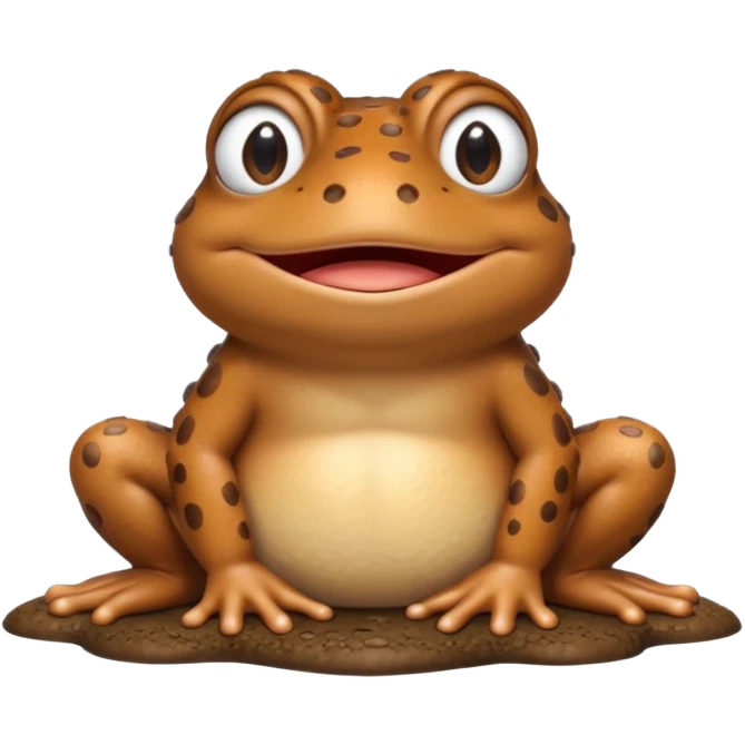 A 3D cartoon toad sitting on damp ground, bumpy brown skin, wide mouth, gentle expression, soft light and clean background, Memoji-style. emoji