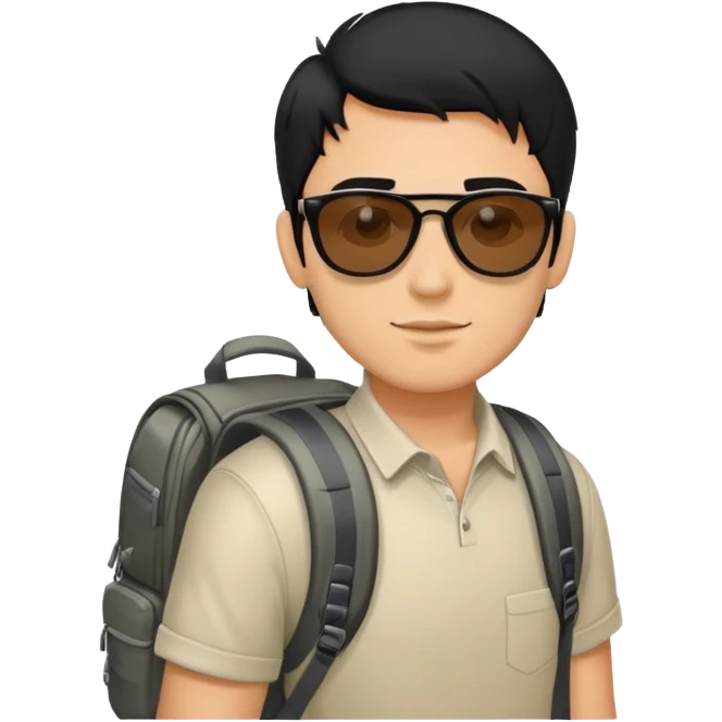 Man with sunglasses on his black hair wearing a backbag emoji