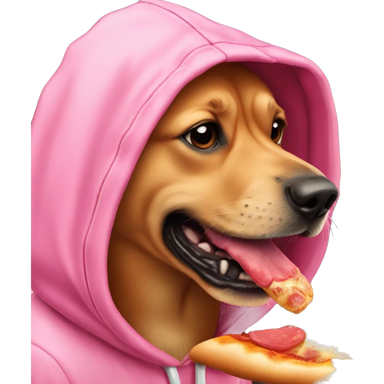 Dog eating pizza with pink hoodie emoji