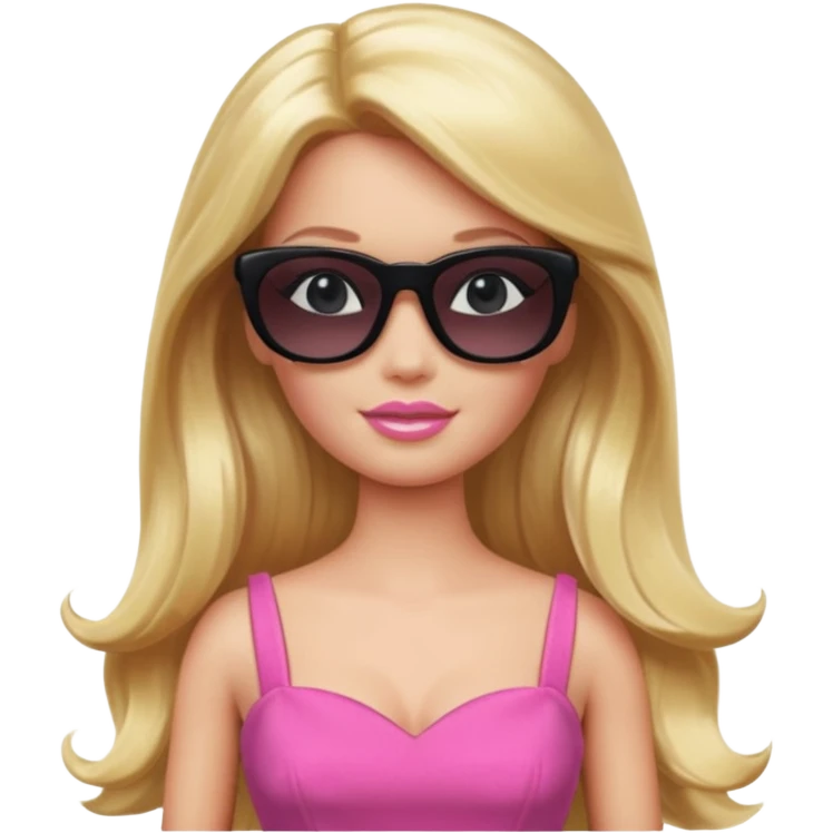 barbie with long blonde hair wear black sun glasses, pink dress emoji