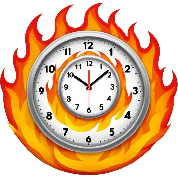 classic round clock engulfed in vivid flames, simple shapes emoji