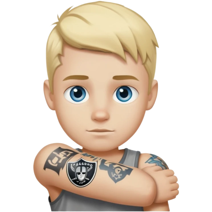 blue-eyed blonde boy with raiders arm tattoo emoji